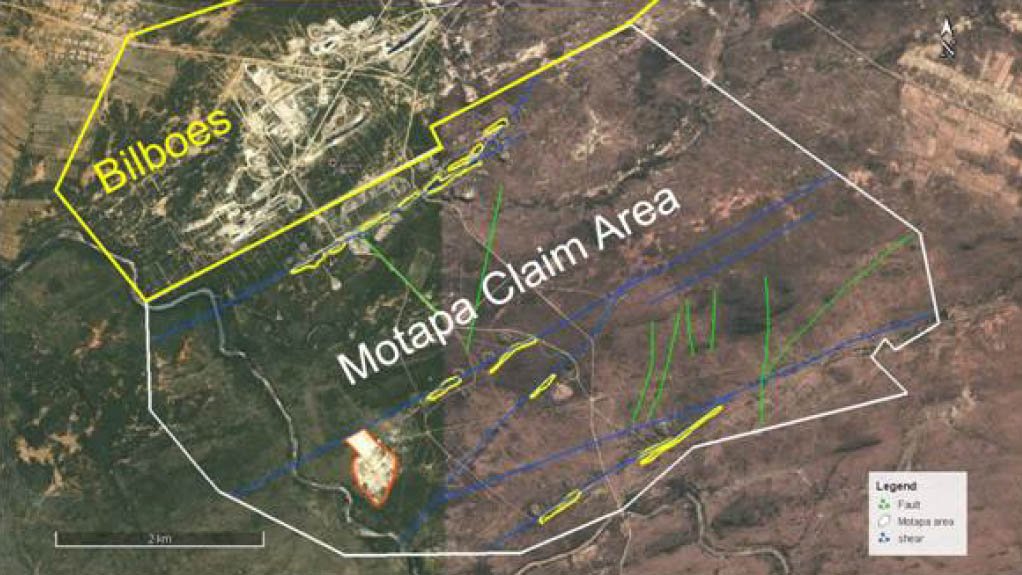 A satellite view of the Motapa and Bilboes project areas