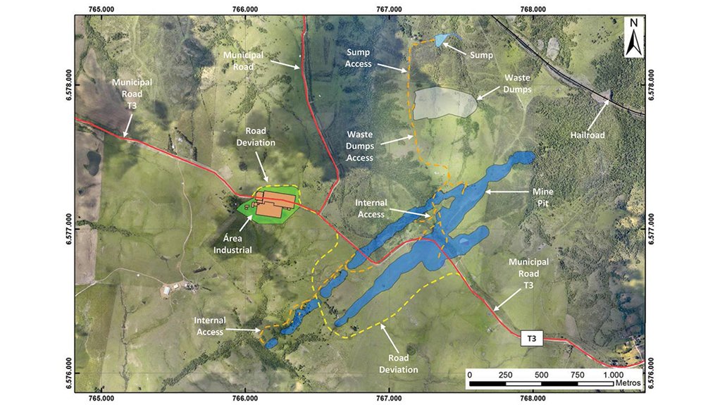 Location map of Três Estradas phosphate project