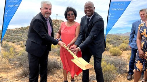 Nasa deputy associate administrator for space communications and navigation Badri Younes, Laingsburg mayor Johanna Botha and the Department of Science and Innovation's Dr Phil Mjwara attend the sodturning ceremony for Africa's first Deep Space Ground Station in Matjiesfontein