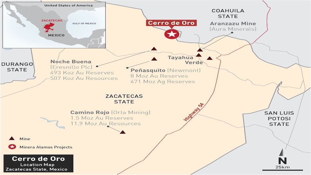 Location map of the Cerro de Oro project, in Mexico