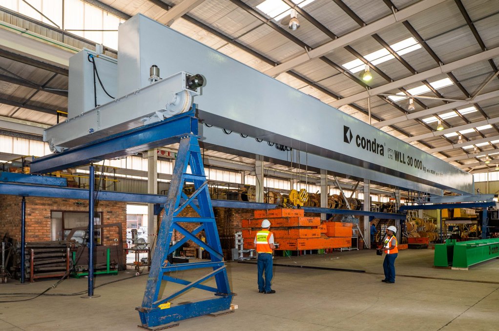 Image of MMC’s crane under load test at Condra Crane’s Germiston factory