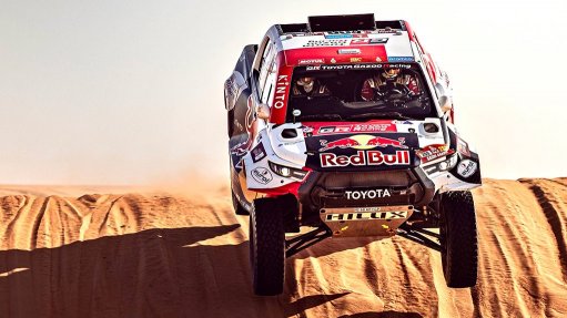 Qatar’s Nasser Al-Attiyah and his French co-driver, Mathieu Baumel. They may not be South African, but their car was built here. (Note the GP numberplate above the 'Hilux'.)