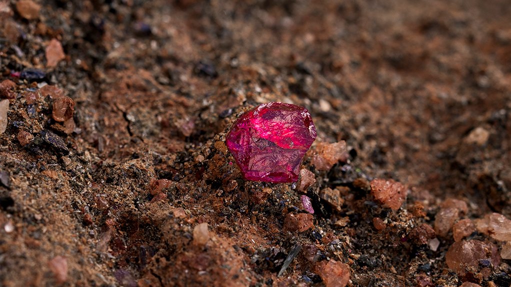 A ruby mined at Gemfields' Montepuez mine, in Mozambique