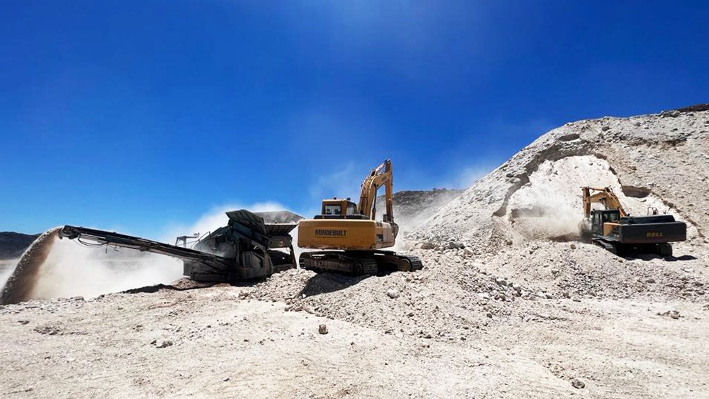 Lithium stockpile mining at Blesberg, Northern Cape.