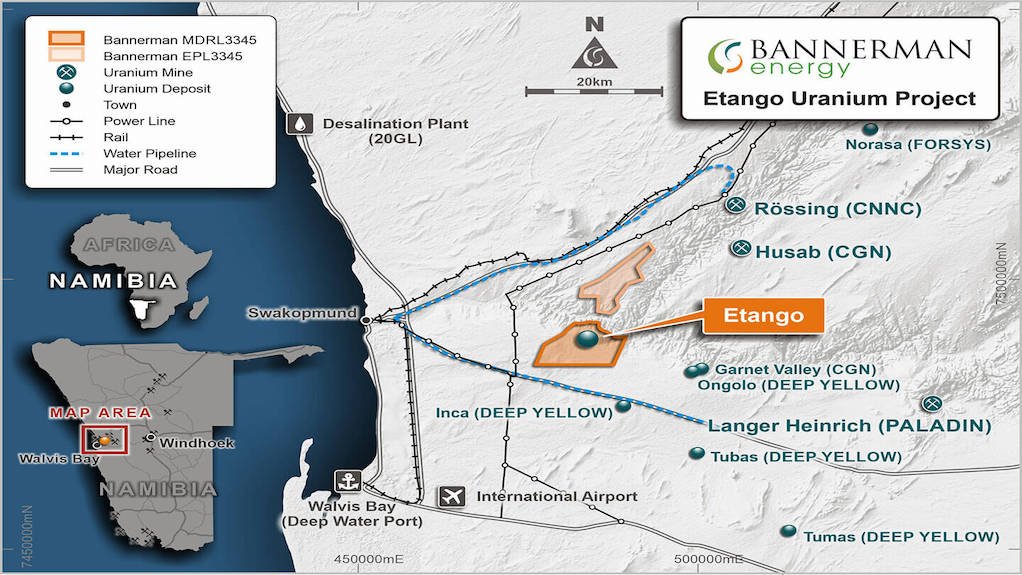 Location map of the Etango uranium project