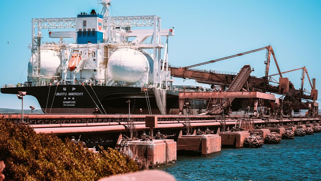 Low-emission iron-ore carrier at Saldanha port.