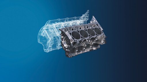A concept image of a car engine which is due to be used as a template for a Die-set, against a blue background