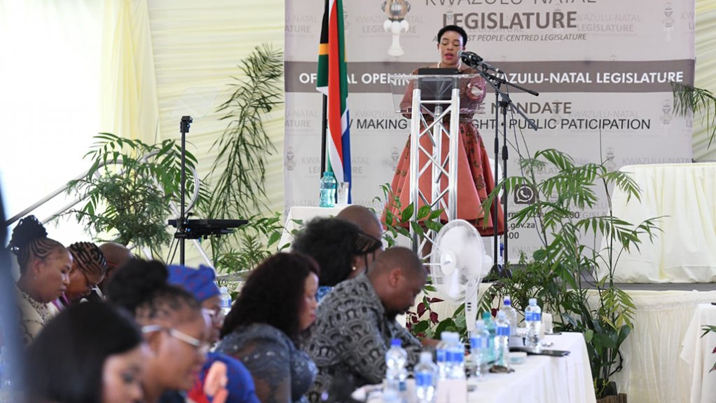 Image of KZN Premier Nomusa Dube-Ncube delivering her State of The Province Address