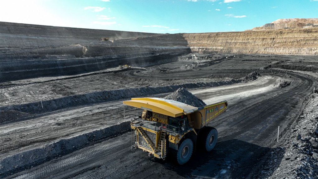 Image shows a truck at the Carmichael coal mine