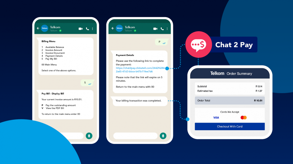 Image of Clickatell's Chat 2 Pay feature on WhatsApp