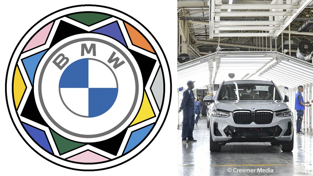The new Ndelebe art-inspired marketing BMW South Africa emblem and a new X3 being checked as it rolls of the Plant Rosslyn production line on March 28.