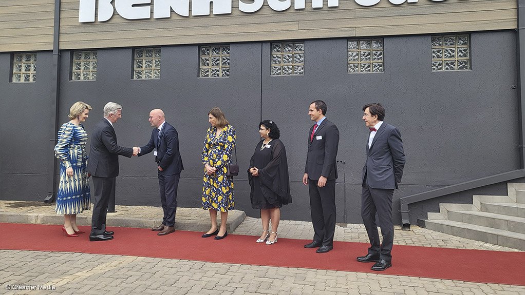 Belgium's King Philippe and Queen Mathilde arrive at the Beka Schreder factory in Olifantsfontein, Gauteng.