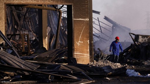 A warehouse burnt down during the July 2021 unrest in KwaZulu-Natal and parts of Gauteng