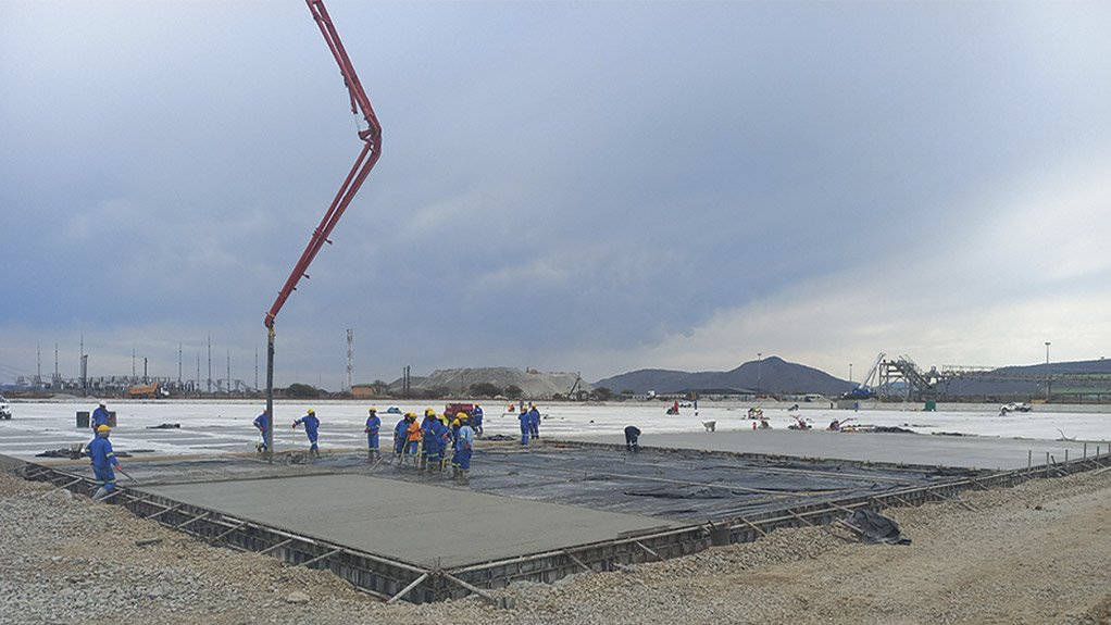 Concrete slabs for the Merensky stock pad at Bakubung Platinum