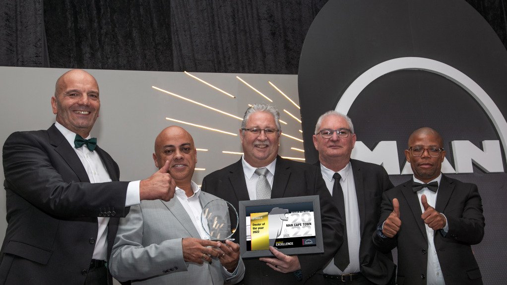 MAN Automotive former MD Oliver Klein, parts manager Craig van Nelson, brand manager Morne Victor, service manager Ryk Fourie and customer service management head Noko Seopa