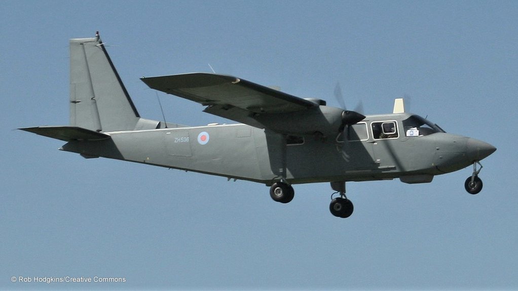 An BN2T Islander (not a Defender, despite its military colours)