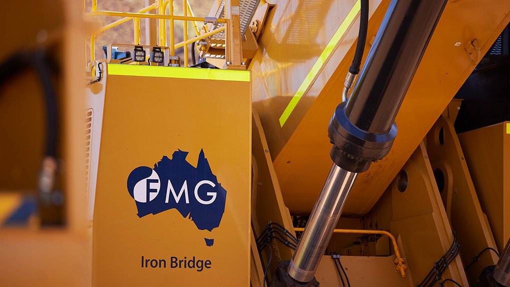 Image shows the FMG logo at the Iron Bridge operation 