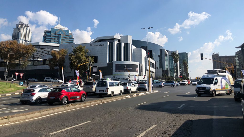 The intersection of Grayston drive and Rivonia road in Sandton