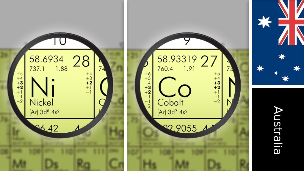 Image of Australia flag and periodic tables symbols for nickel and copper