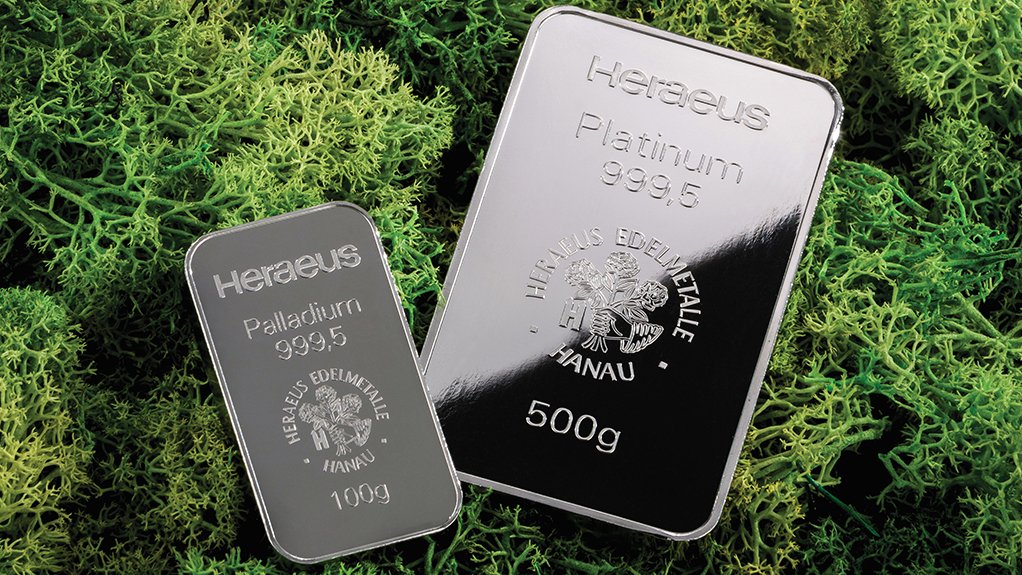 Platinum and palladium bar produced by Heraeus Precious Metals.