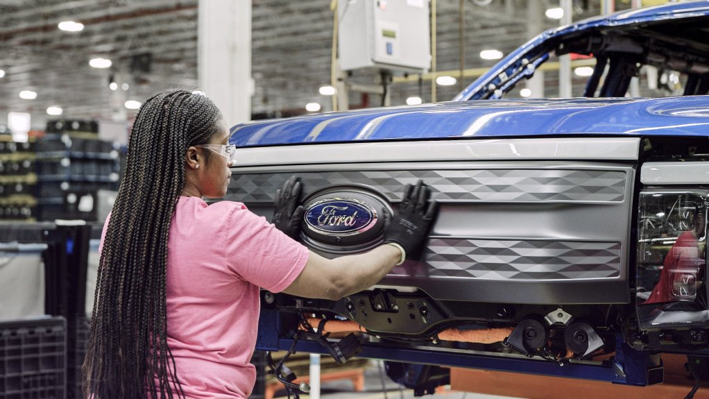 A F-150 being manufactured at the Rouge EV centre.