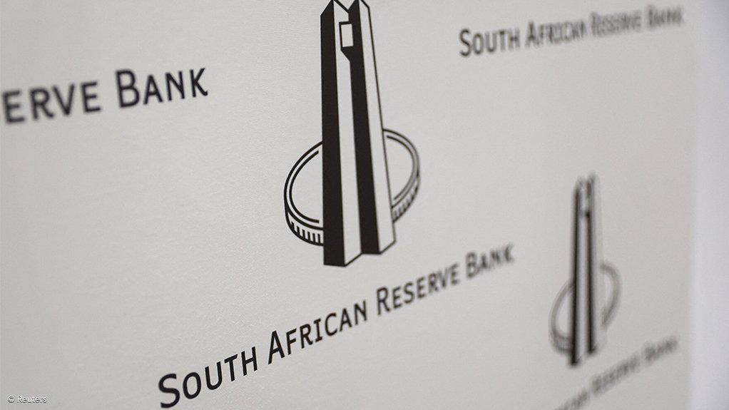 A backdrop with the South African Reserve Bank logo