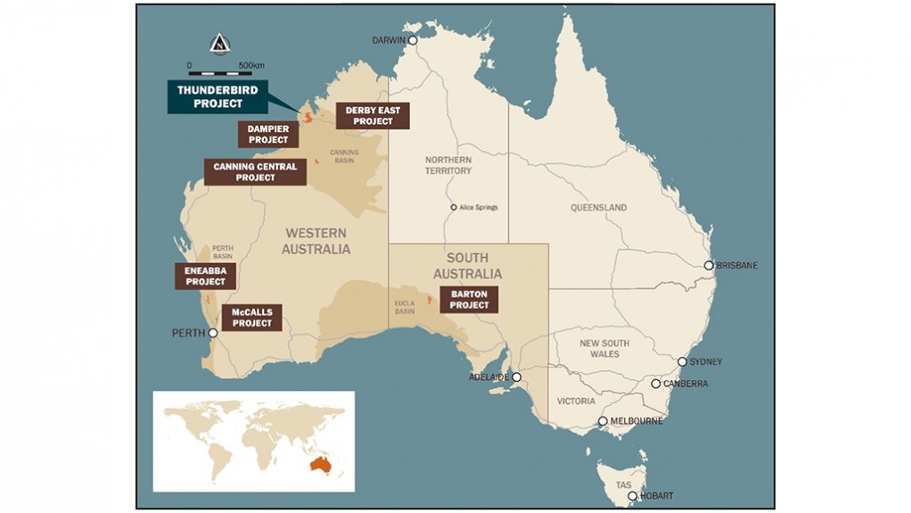 Location map of the Thunderbird minerals sands project, in Australia