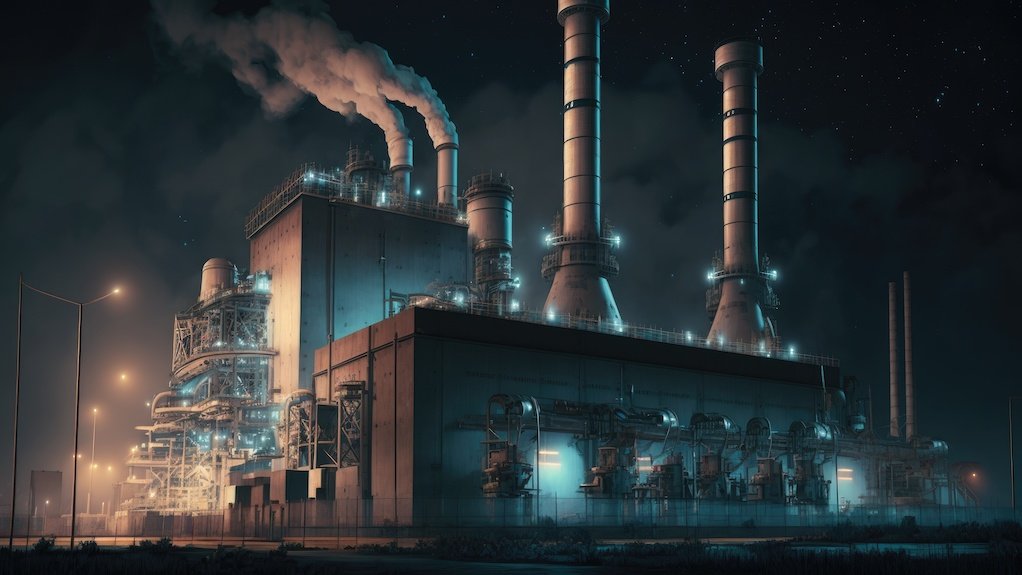 Image of gas-fired power station at night