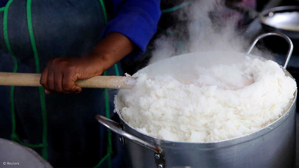 White maize porridge cooking in a pot