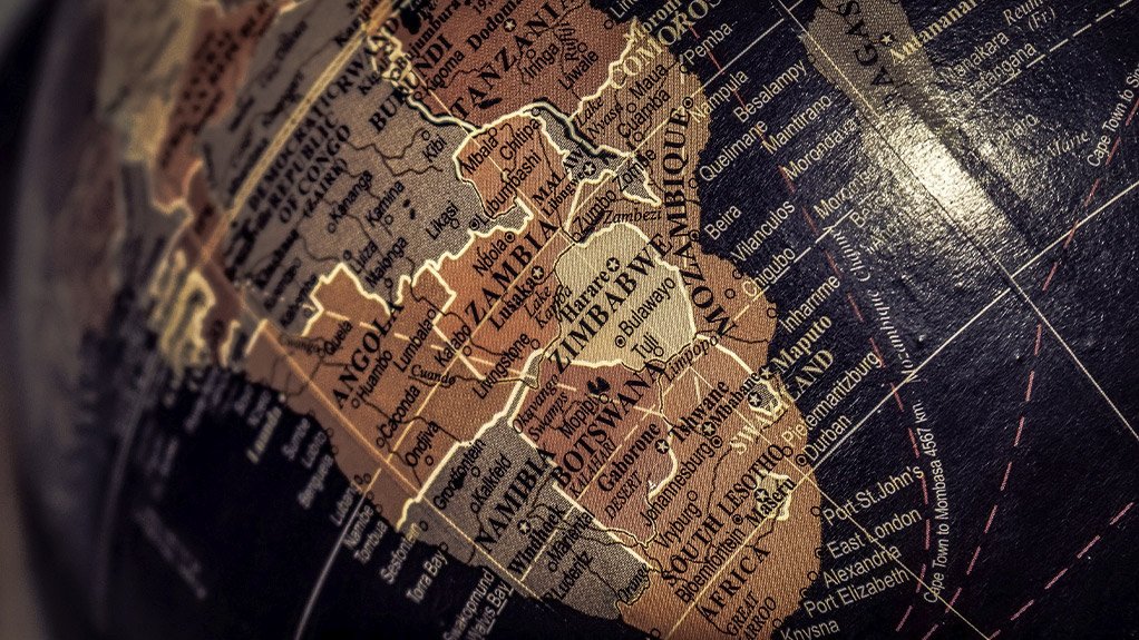 A globe focused on Southern African countries