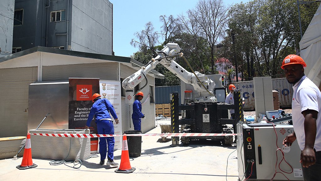 CyBe’s mobile 3D concrete printer in use at the University of Johannesburg