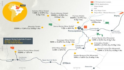 Location map of the Jaguar project mineral resources deposits