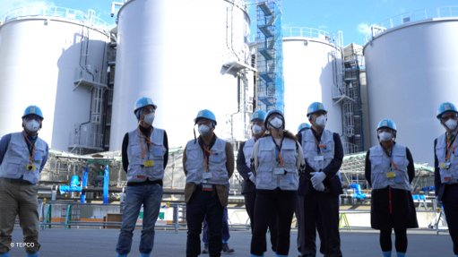 IAEA experts at the treated water tank farm at Fukushima Daiichi