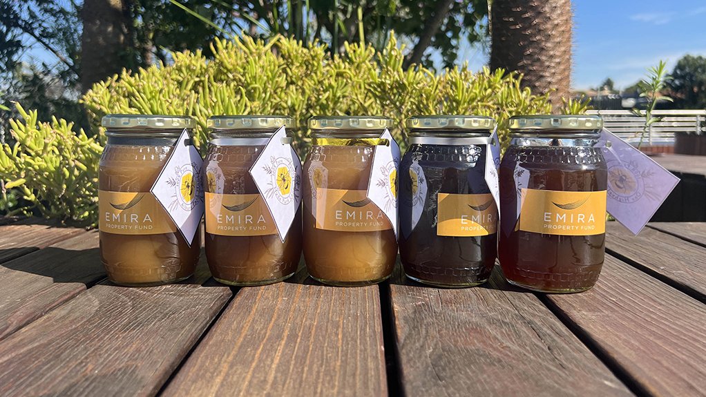 Jars of honey produced by the bees