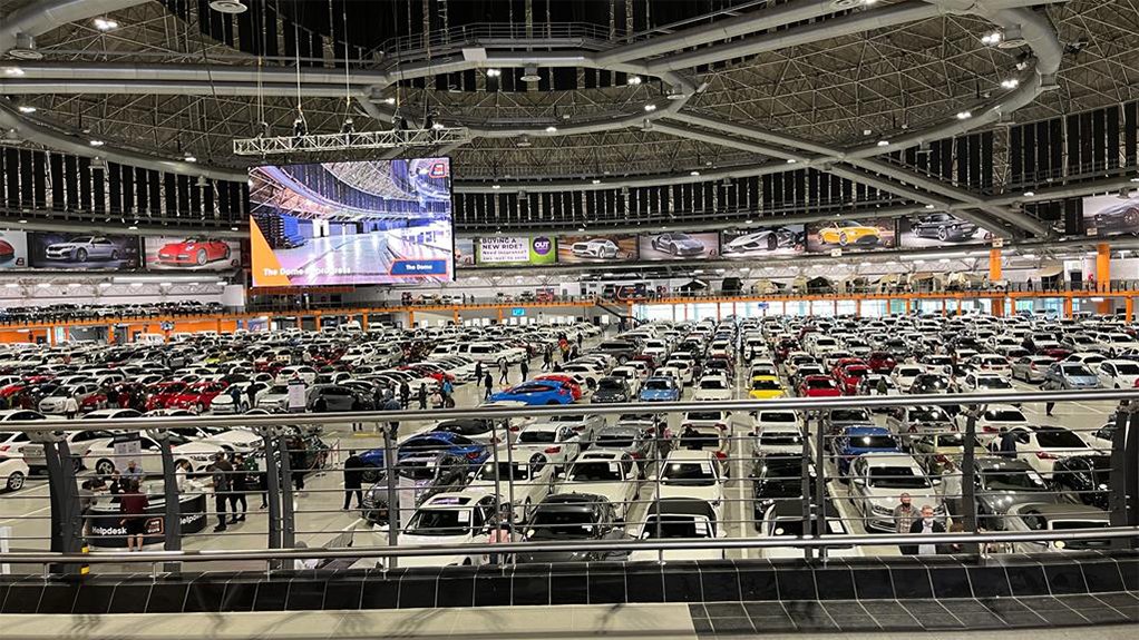 a photo of hundreds of cars inside the Northgate Dome which is now the showroom for WeBuyCars in the north of Johannesburg
