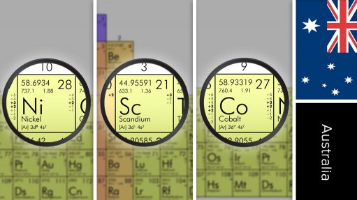 Image of Australia flag and periodic table symbols for cobalt, nickel and scandium