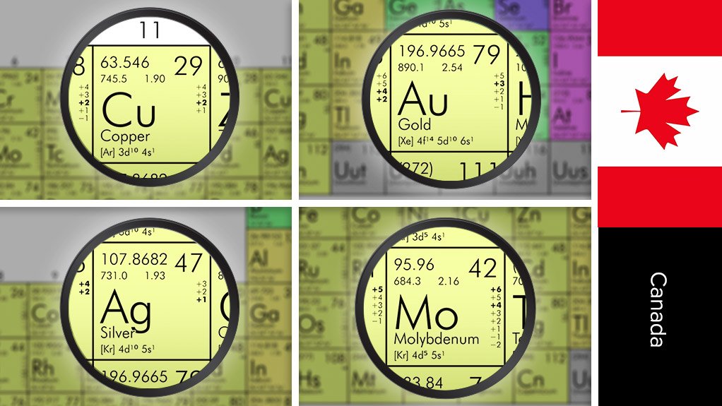 Image of Canada flag and perioduc table symbols for copper, gold, silver and molybdenum