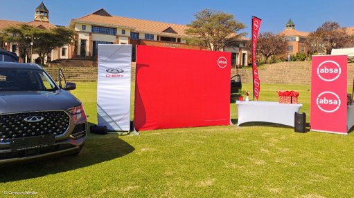 An image showing Chery cars, branding, and Absa branding at a partnership launch in Johannesburg 