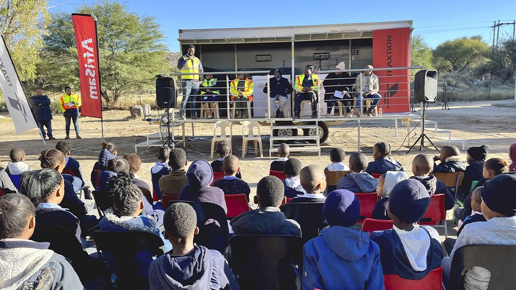 Nathi Shoba, Quality Assurance Manager at AfriSam, shared a rail safety message with the learners of the Ulco Primary School