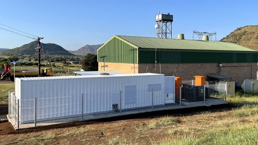 External view of the NEC XON SolaMD containerised BESS installed at the Clapham pump station in Limpopo