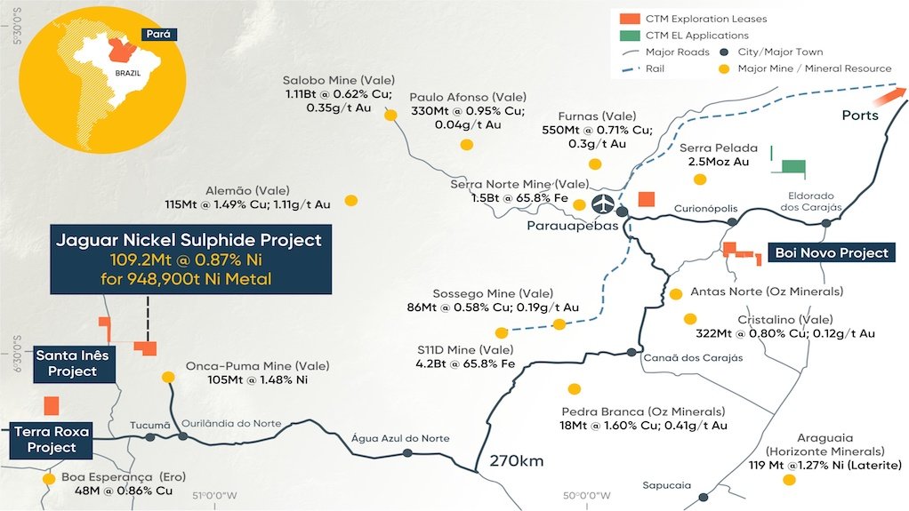 Image of Carajás nickel province and location of Jaguar nickel project