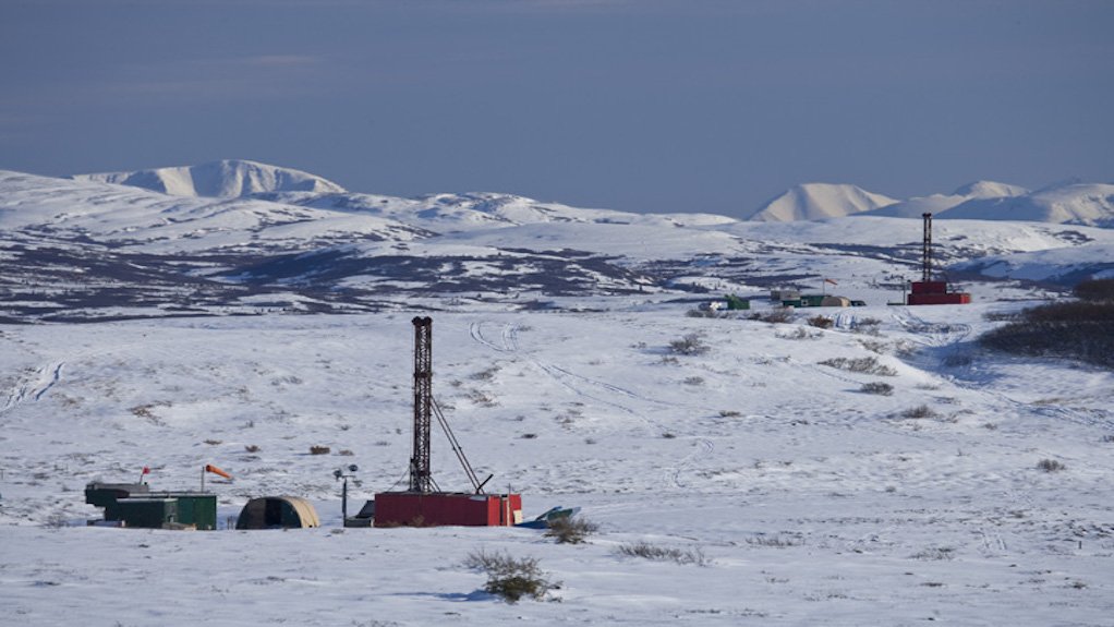 Image of a drill rig at the Pebble project