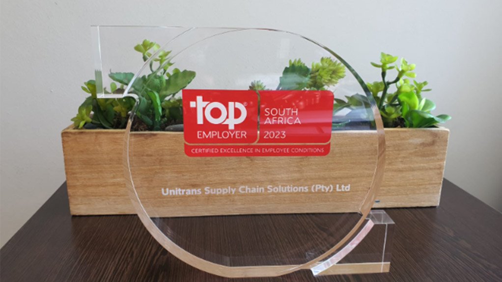 A trophy that says Unitrans has been selected as a Top Employer in South Africa