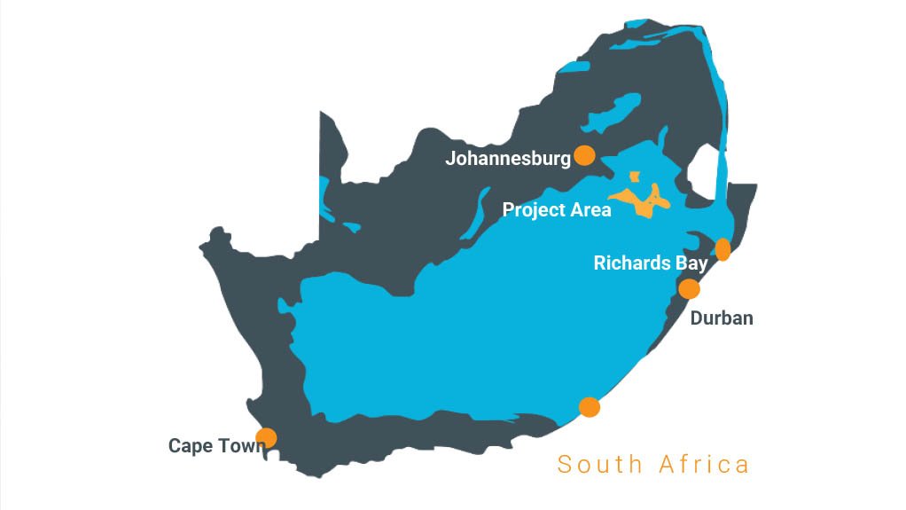 A map showing the location of Kinetiko Energy's gas project in South Africa