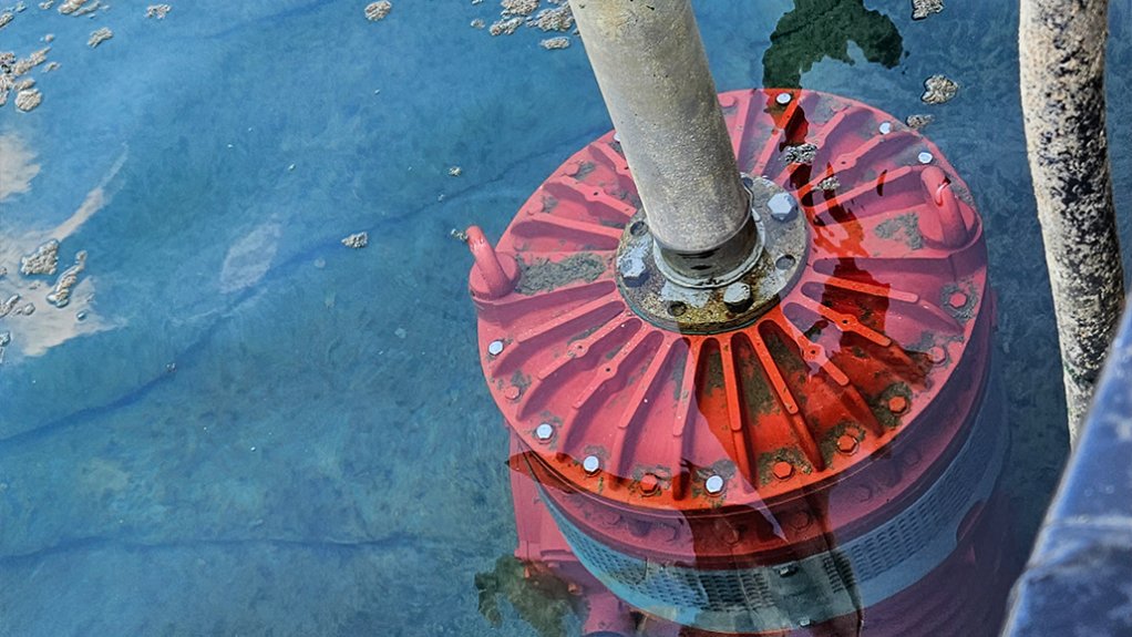 The above image depicts a Grindex Mega H submersible pump in a dewatering application
