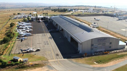 An aerial view of the Execujet offices, and hangars in Lanseria