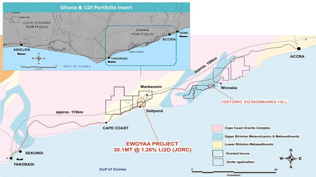 Location map of the Ewoyaa project deposits
