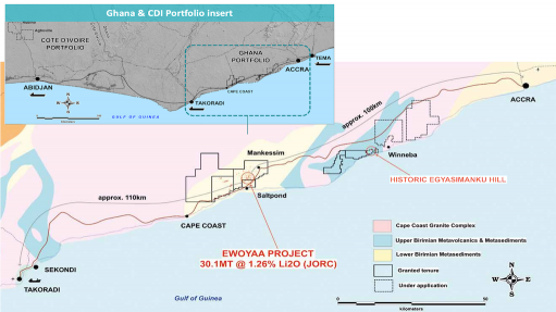 Location map of the Ewoyaa project deposits
