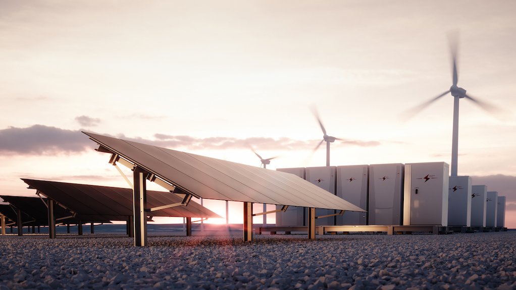 Image of solar, wind and battery energy storage power