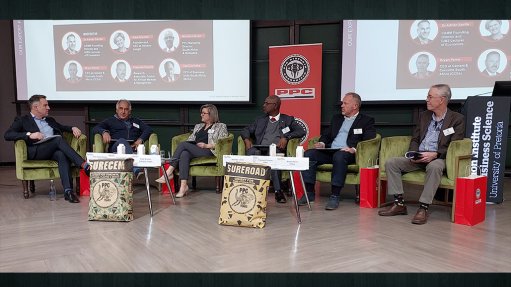 CAMM founding director and GIBS economics lecturer Dr Adrian Saville, Business Unity South Africa CEO Cas Coovadia, Industry Insight CEO Elsie Snyman, PPC South Africa and Botswana MD Njombo Lekula, CAMM research associate Francois Fouche, and Cement and Concrete South Africa CEO Bryan Perrie